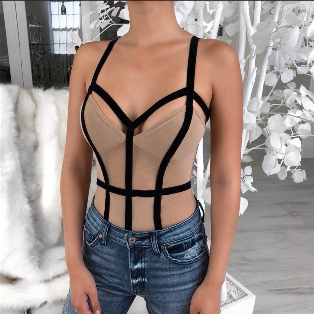 HONEY Nude & Black Bodysuit